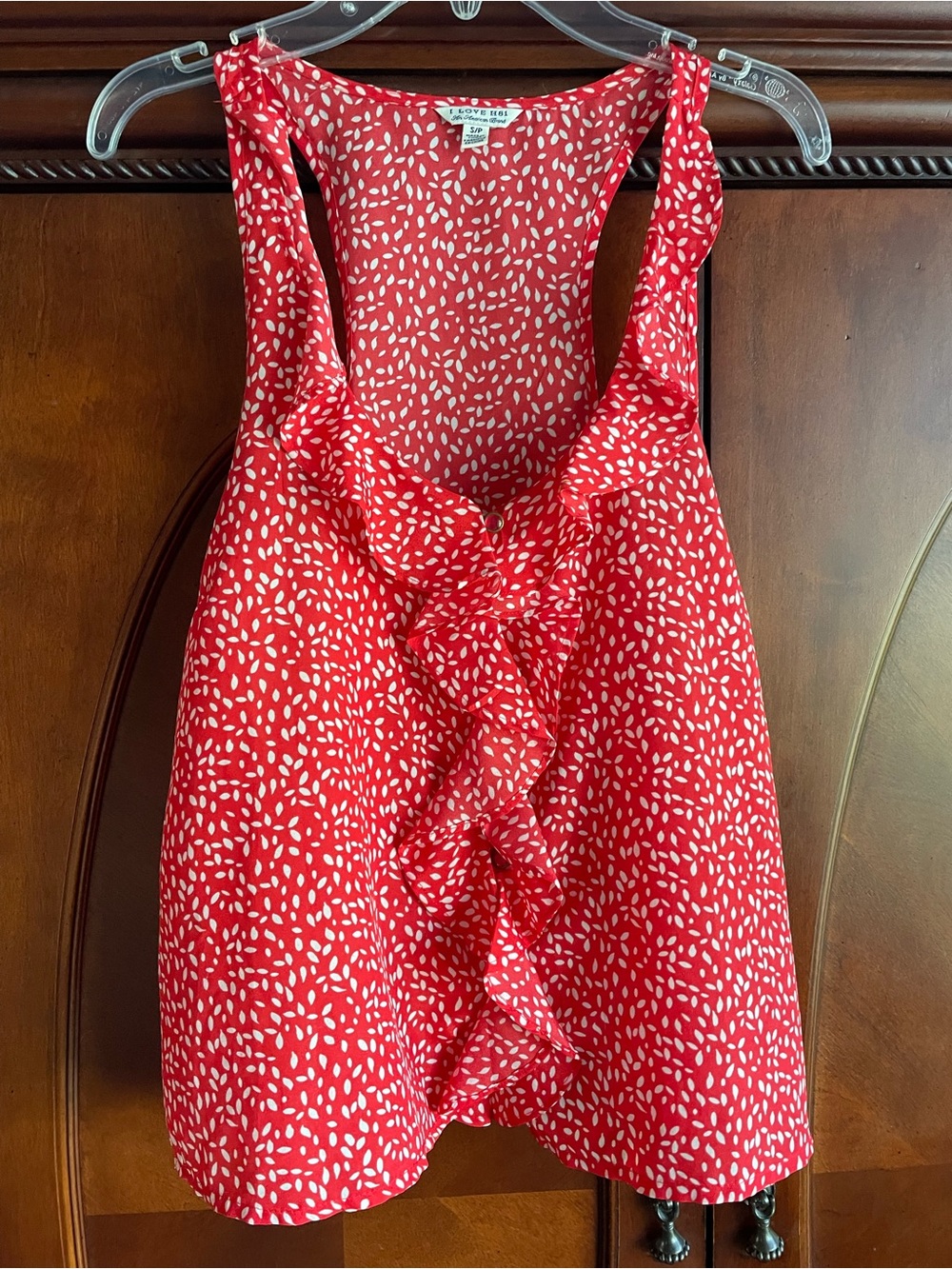 Love Red Sleeveless Top with White Petal Print